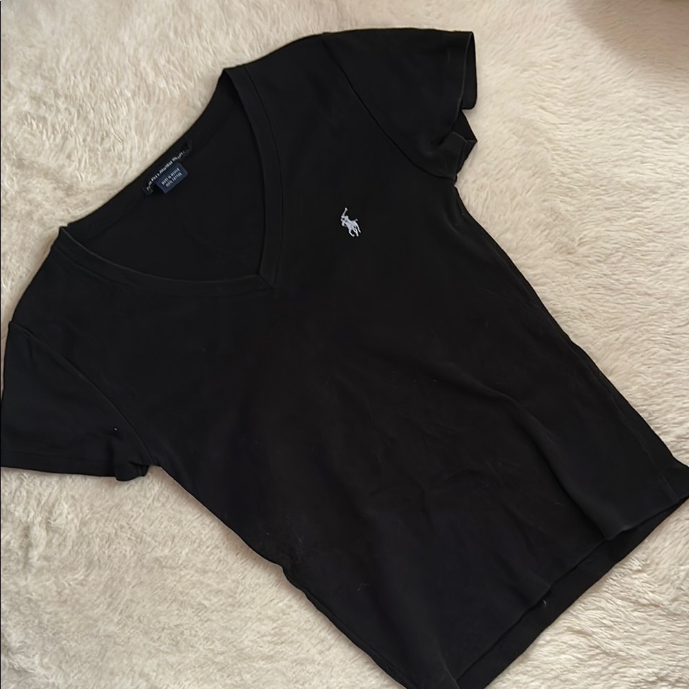 Black V-Neck T-Shirt with Embroidered Logo